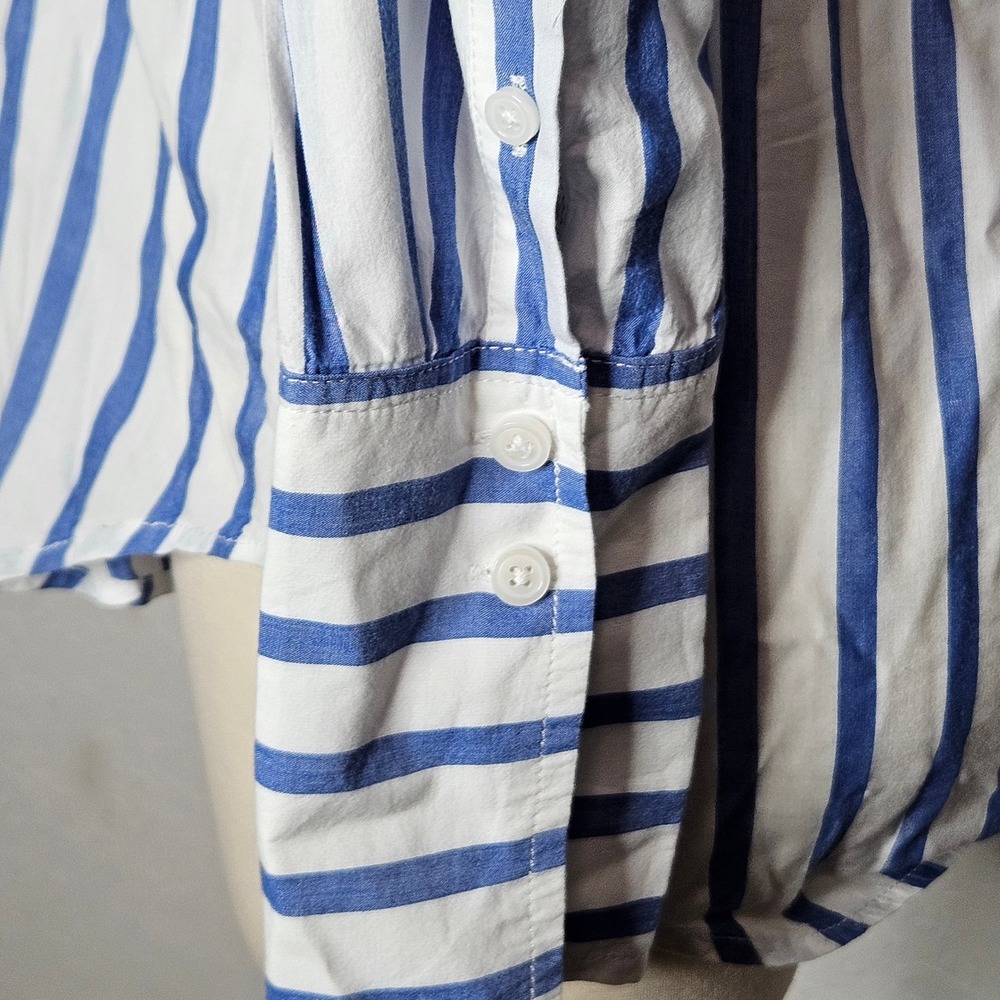 J.Crew Blue White Striped Button Down Shirt Cotton Modal Size 6 Long Sleeve - Picture 3 of 7